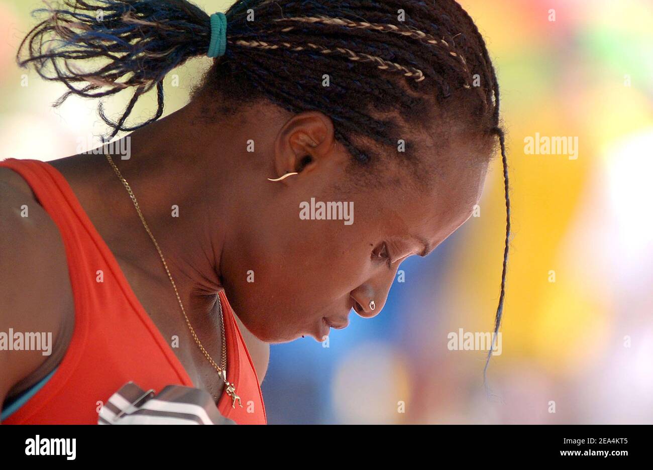 French athlete Eunice Barber takes the second place of javeling at the French championships in Angers, France, July 15, 2005. Photo Stephane Kempinaire/CAMELEON/ABACAPRESS.COM Stock Photo