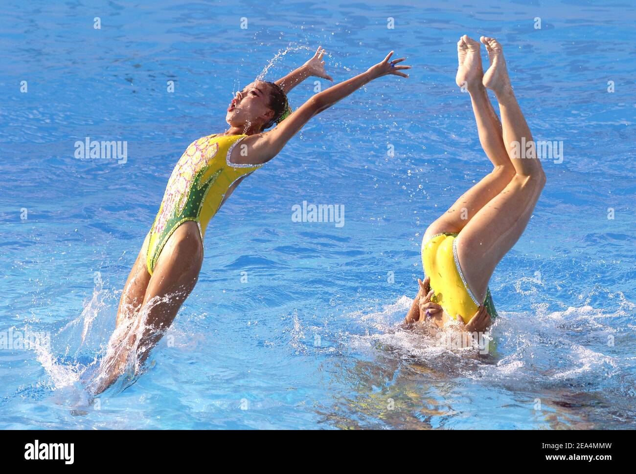 Korea team competes on free routine final by team during the XI FINA World Championships at the Parc Jean-Drapeau, in Montreal, Quebec, Canada, on July 23, 2005. Photo by Nicolas Gouhier/CAMELEON/ABACAPRESS.COM Stock Photo