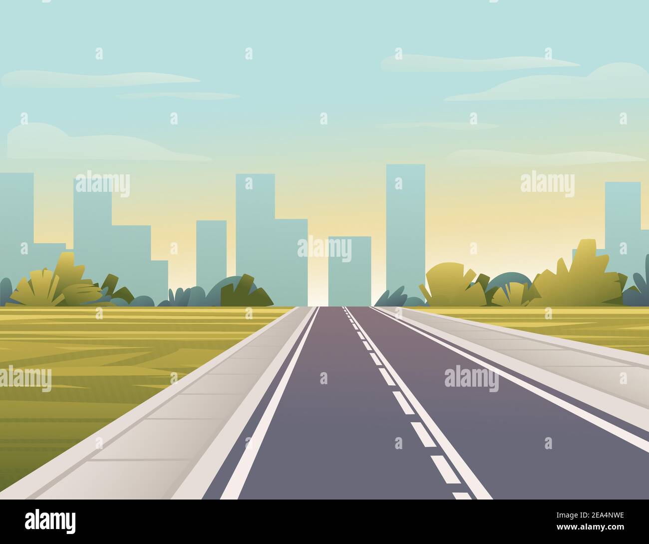 Road to city straight empty road through green meadow with trees and bushes sunny day with clear sky vector illustration Stock Vector Image & Art - Alamy Road to city straight empty road through green meadow with trees and bushes sunny day with clear sky vector illustration Stock Vector Image & Art - Alamy