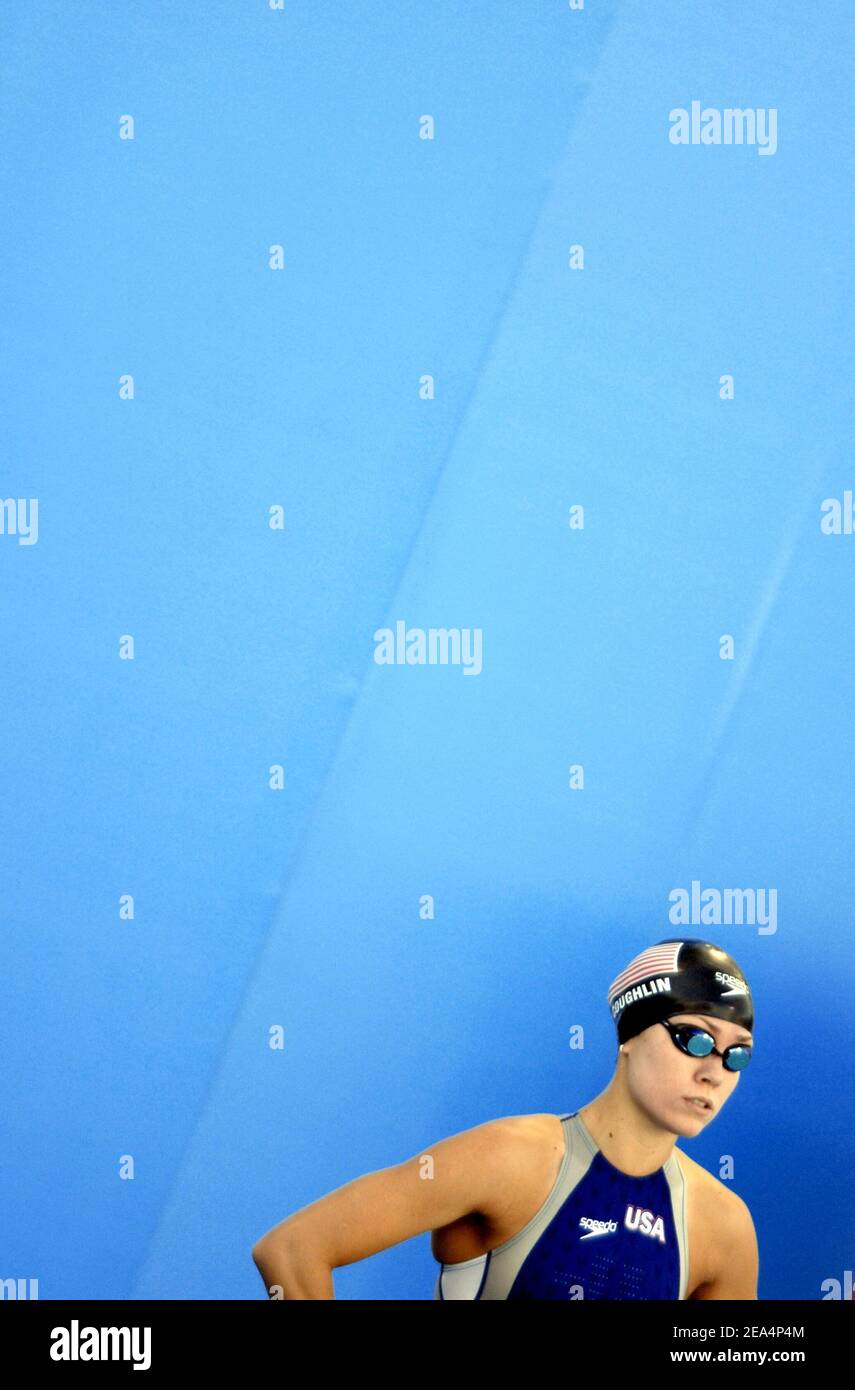 Natalie Coughlin of USA competes on women's 50 m butterfly semifinal during the XI FINA World Championships at the Parc Jean-Drapeau, in Montreal, Quebec, Canada, on July 29, 2005. Photo by Nicolas Gouhier/CAMELEON/ABACAPRESS.COM Stock Photo