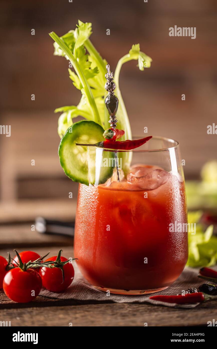 Classic bloody mary or virgin mary vodka cocktail in a cup with as a