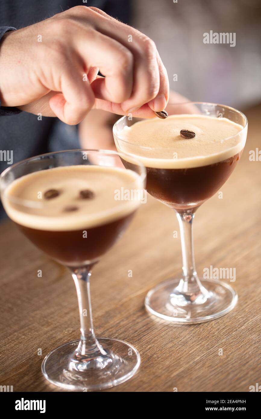 Espresso martini vodka short drink as a coffee cocktail inclduing