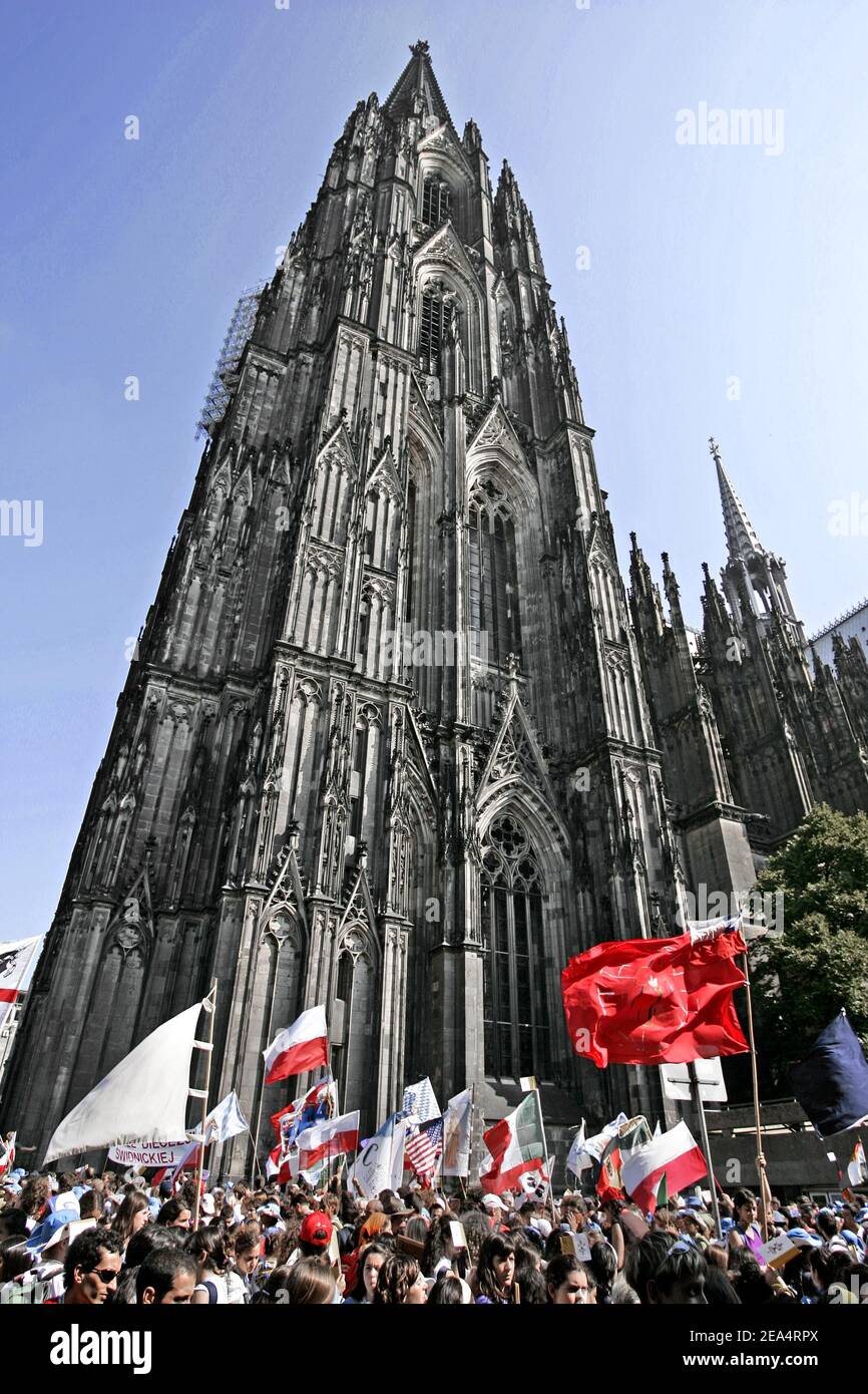 Hundreds of thousands of Catholic pilgrims have descended on the city for World Youth Day and the visit of Pope Benedict XVI, who is scheduled to arrive August 18 for a four-day visit on August 18, 2005 in Cologne, Germany. Photo by Douliery-Zabulon/ABACAPRESS.COM. Stock Photo