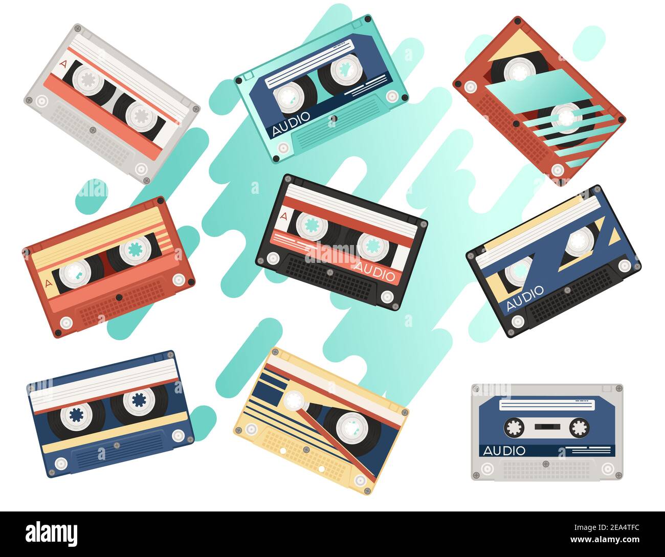 Set of retro audio cassettes with different colorful patterns vector ...