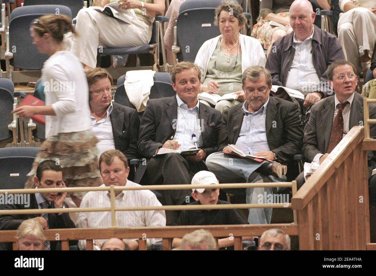 Three buyers for Dubai's cheikh Mohammed al Maktoum attend a yearling sale in Deauville, Normandy, France, on August 21, 2005. Photo by Thierry Orban/ABCAPRESS.COM. Stock Photo