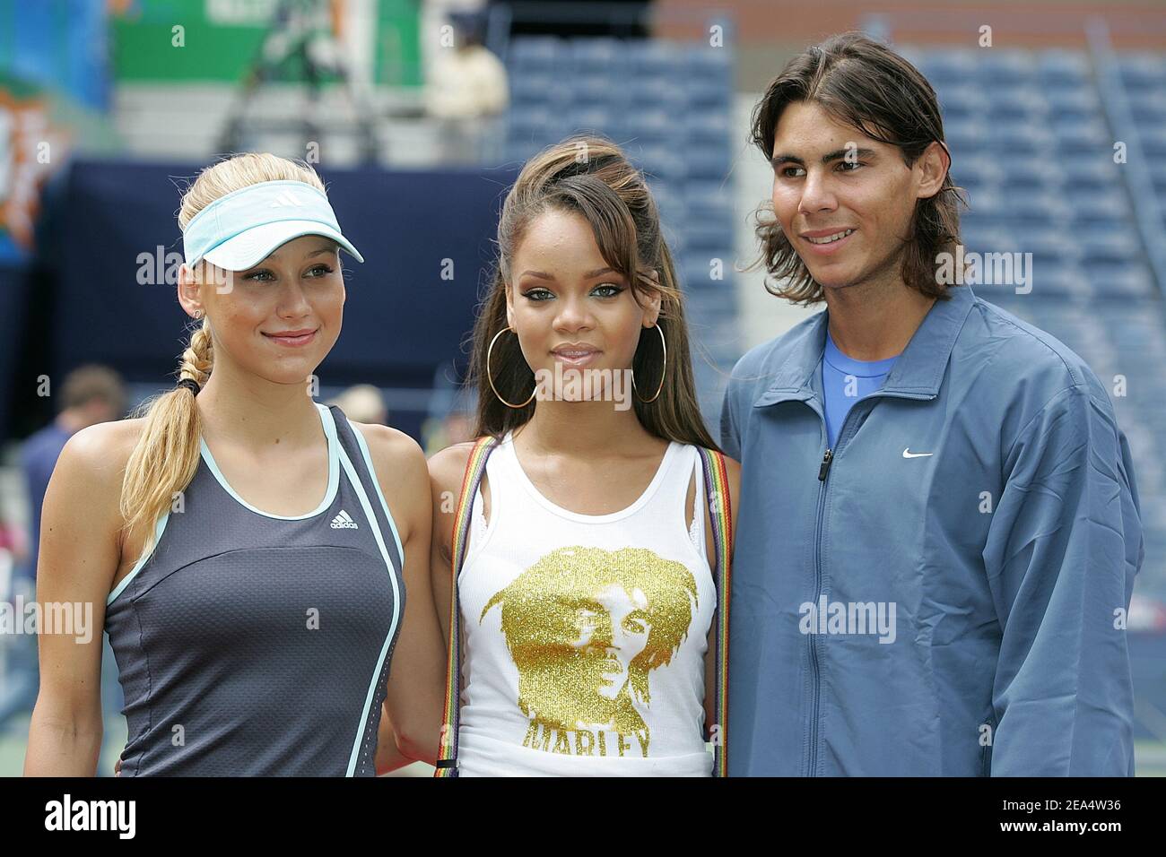 Anna Kournikova, Rihanna and Rafael Nadal attend the 2005 Arthur Ashe Kids'  Day at the USTA Tennis Center in Queens, NY on August 27, 2005. Arthur Ashe  Kids' Day is part of
