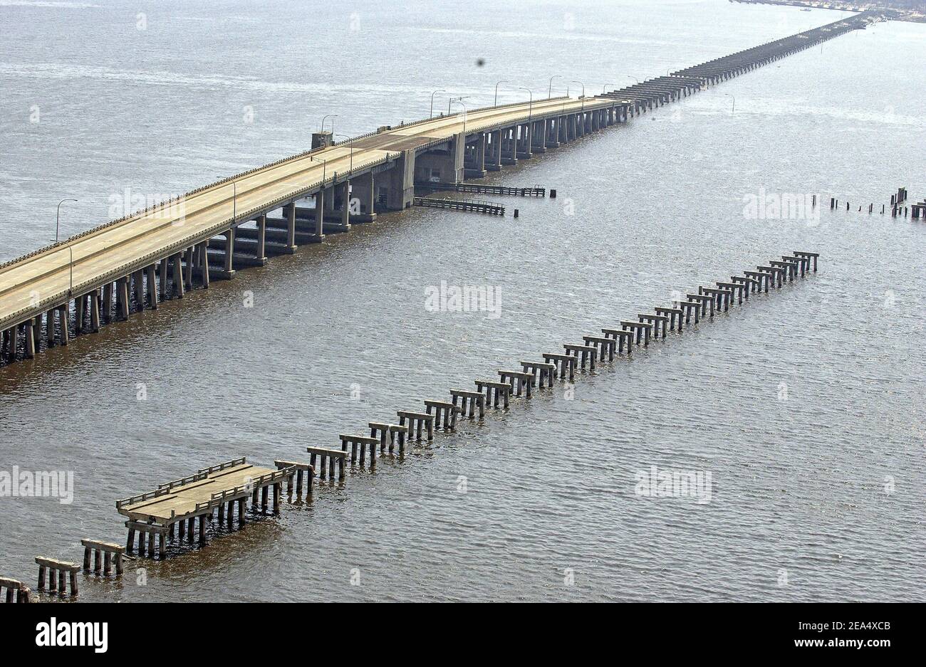 Hurricane Katrina destroyed the Ocean Springs Bridge on Highway 90
