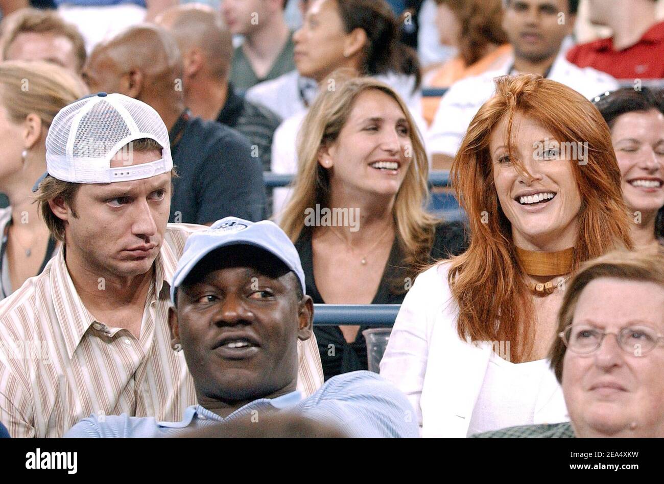 Angie Everhart and her boyfriend attend the 2005 US Open tennis tournament, held at the Arthur Ashe Stadium in Flushing Meadows, New York, on September 1, 2005. Photo by Nicolas Khayat/ABACAPRESS.COM Stock Photo