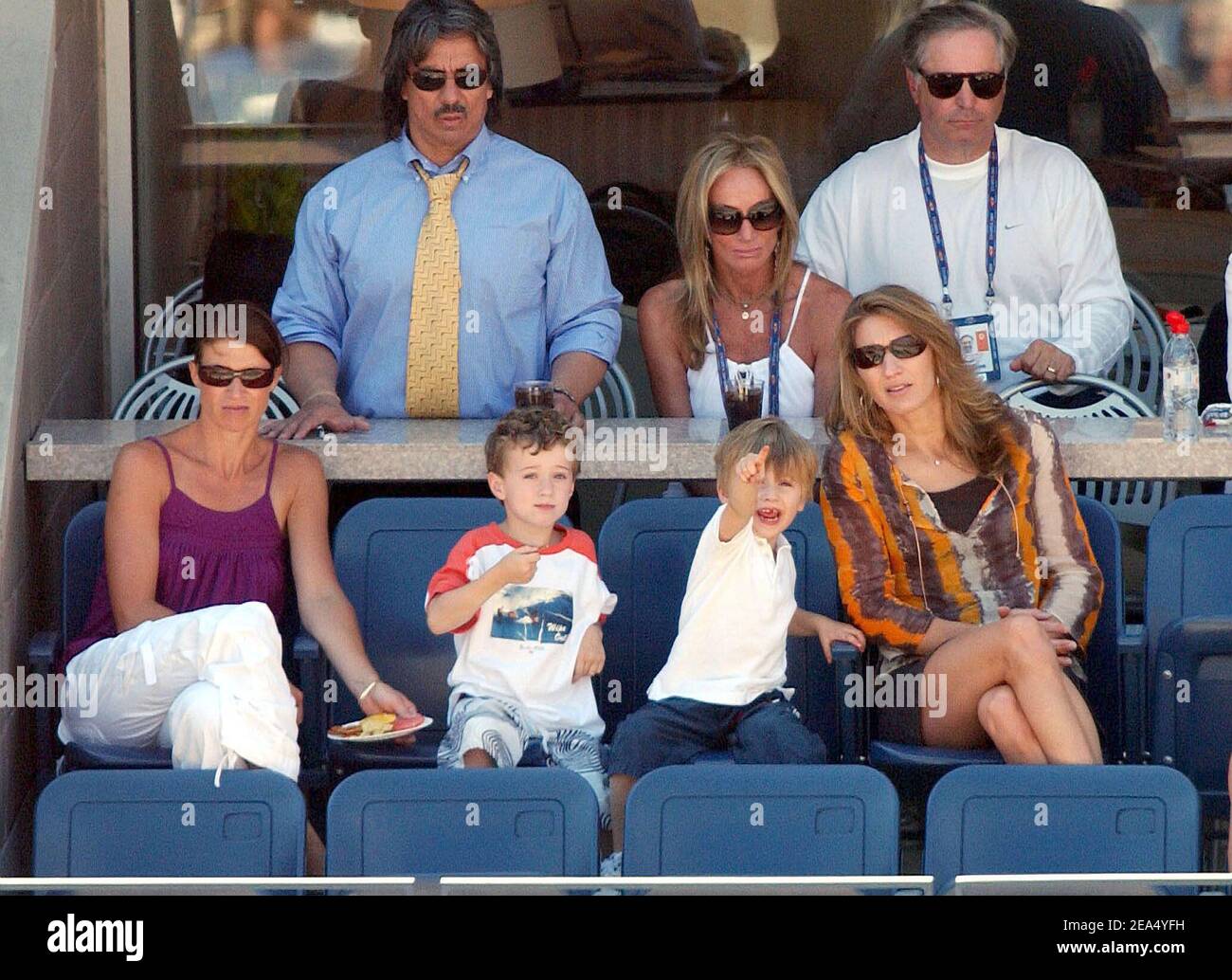 Steffi Graf and her son Jaden Gil Agassi support Andre Agassi during his  4th round matchup at the 2005 US Open tennis tournament, held at the Arthur  Ashe Stadium in Flushing Meadows,