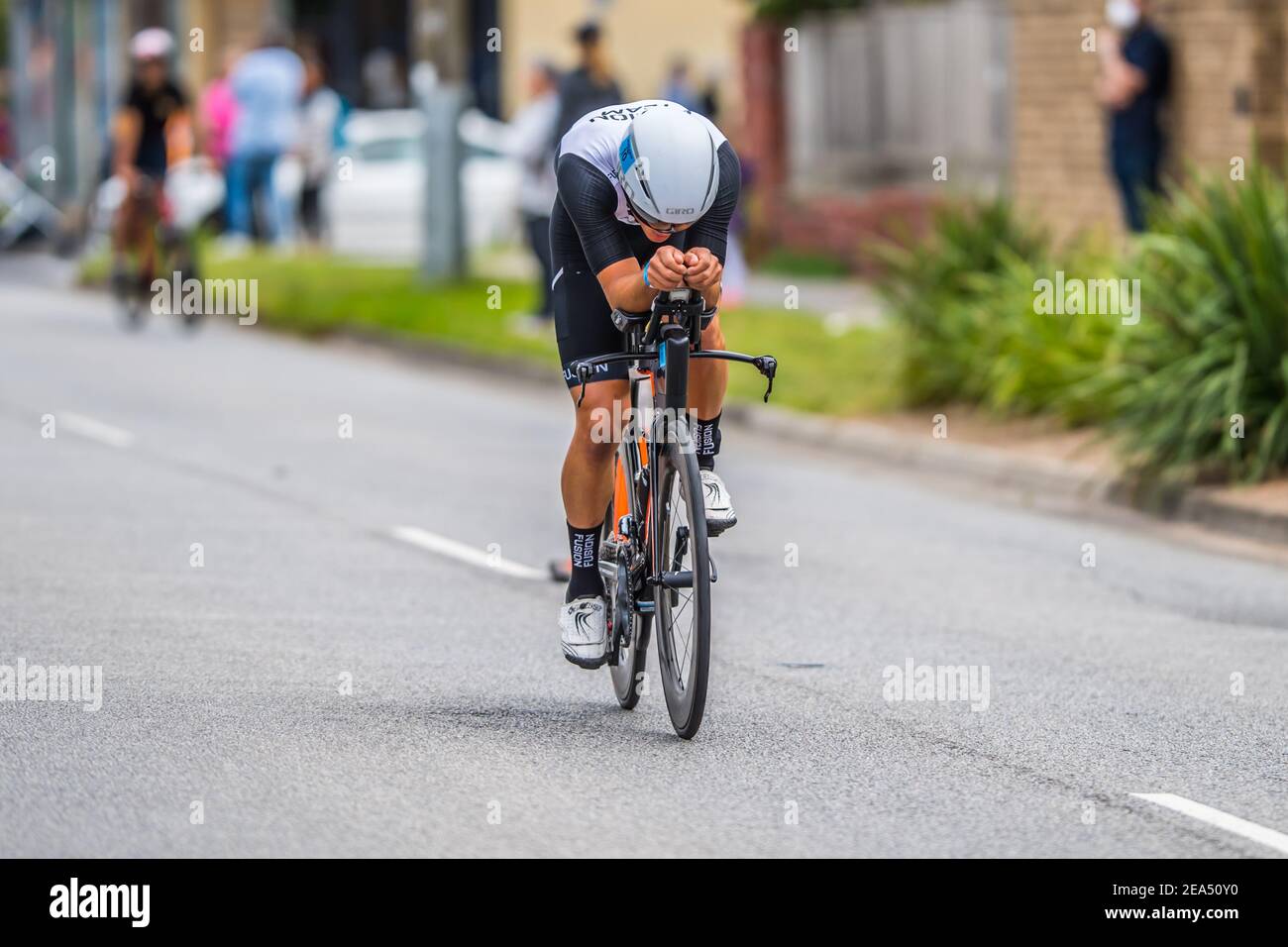 Olympic Distance triathlete, Ben Galea speeding up in a bike race during  the 2XU Triathlon Series 2021, Race 2 at Sandrigham Beach Stock Photo -  Alamy