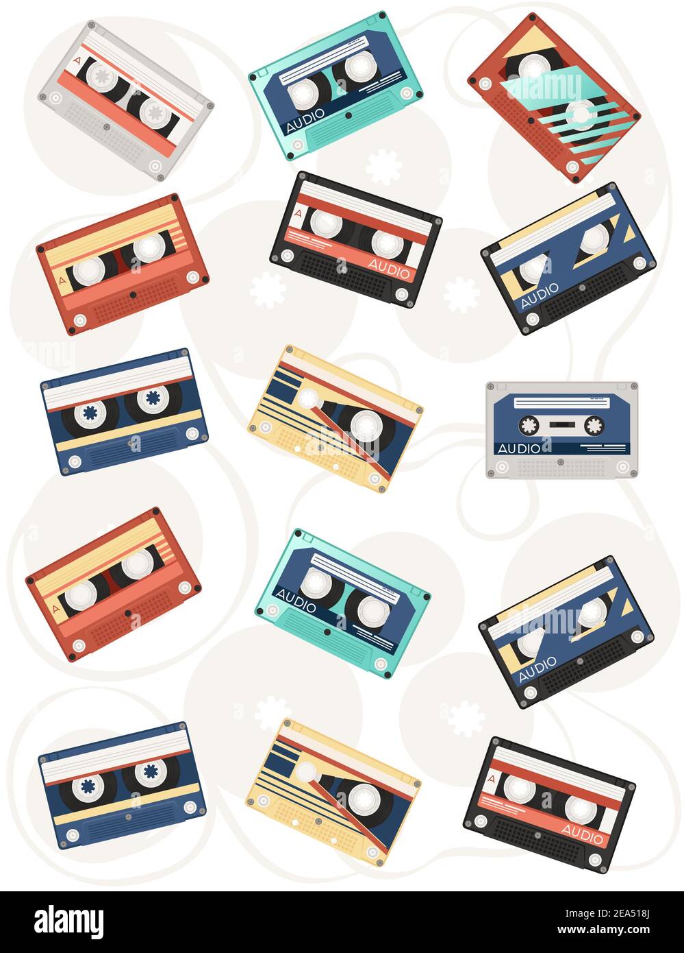 Set of retro audio cassettes with different colorful patterns vector ...