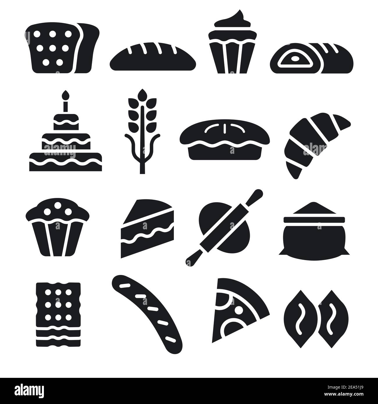 illustration of the bakery and bread black color icons Stock Vector