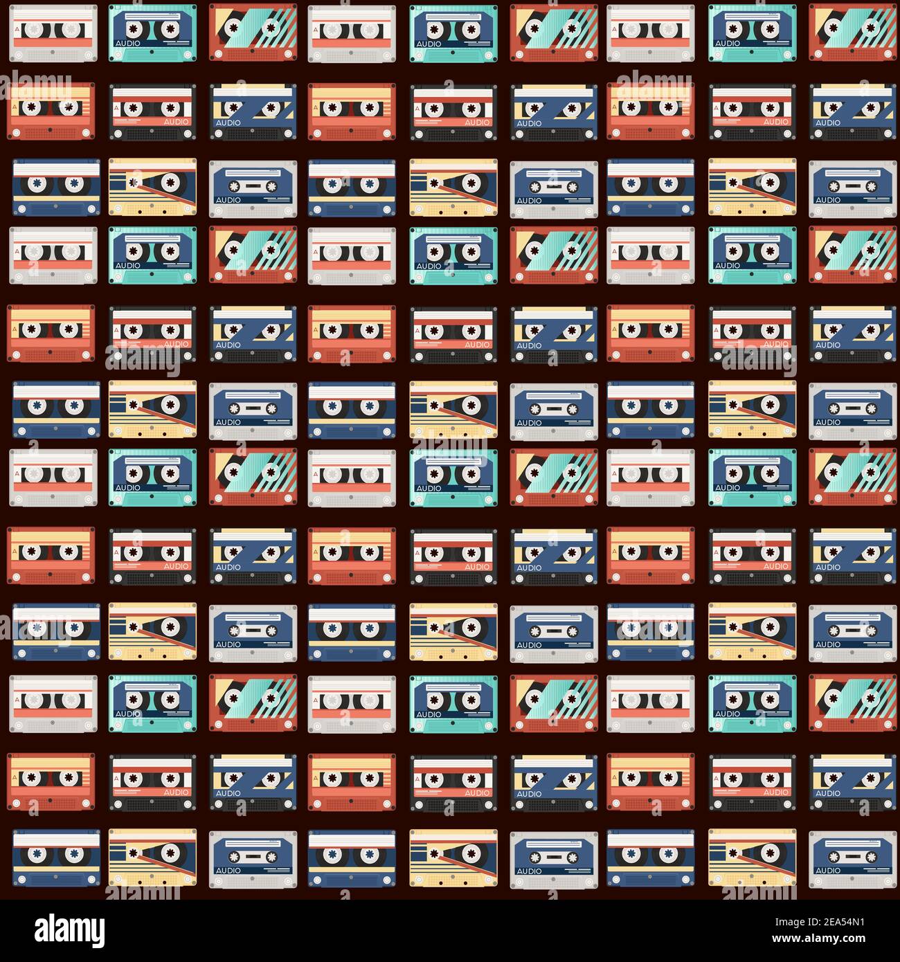 Seamless pattern of retro audio cassettes with different colorful ...