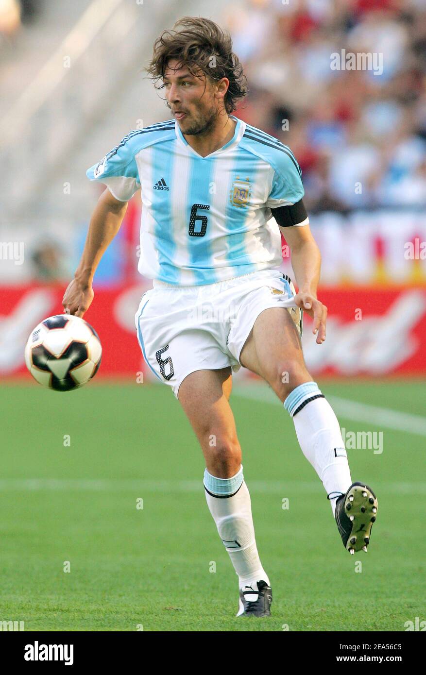 Argentina's Gabriel Heinze in action during the FIFA Confederations Cup final, Argentina vs Brasil, in Frankfurt, Germany, on July 1, 2006. Photo by Christian Liewig/ABACAPRESS.COM Stock Photo