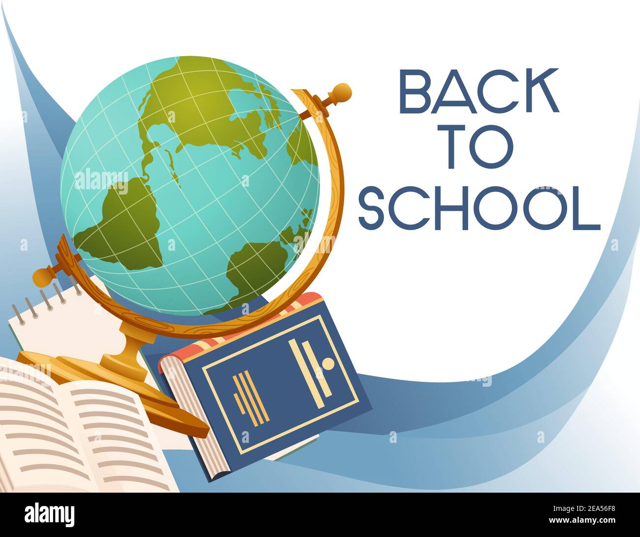 Back to school banner with sign opened book and globe vector ...