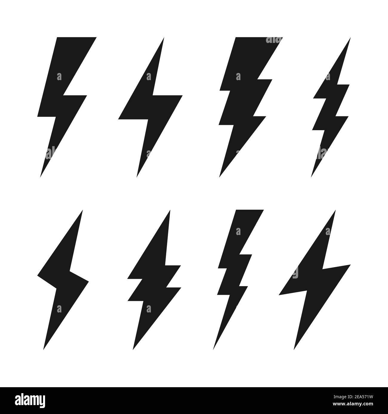 Lightning bolt icons collection. Flash symbol, thunderbolt. Simple