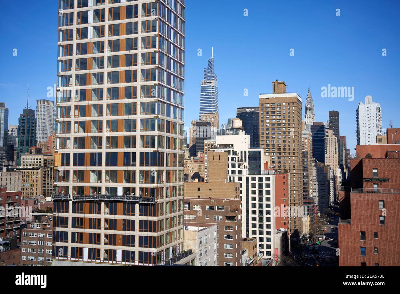 Panorama with high-rise buildings and Empire State Building in midtown Manhattan, New York City Stock Photo