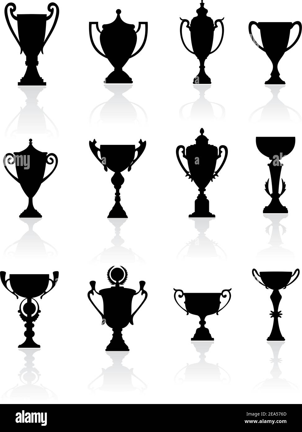 Sports trophies and awards silhouettes set for design Stock Vector