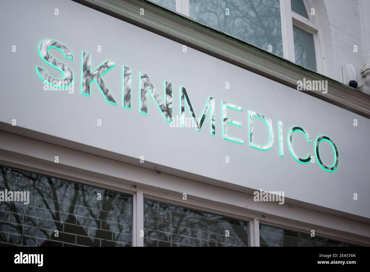 Logo Shop Sign Store Brand Front Skincare Health Centre Skinmedico, 215 Chiswick High Road, Chiswick, London W4 2DW Stock Photo