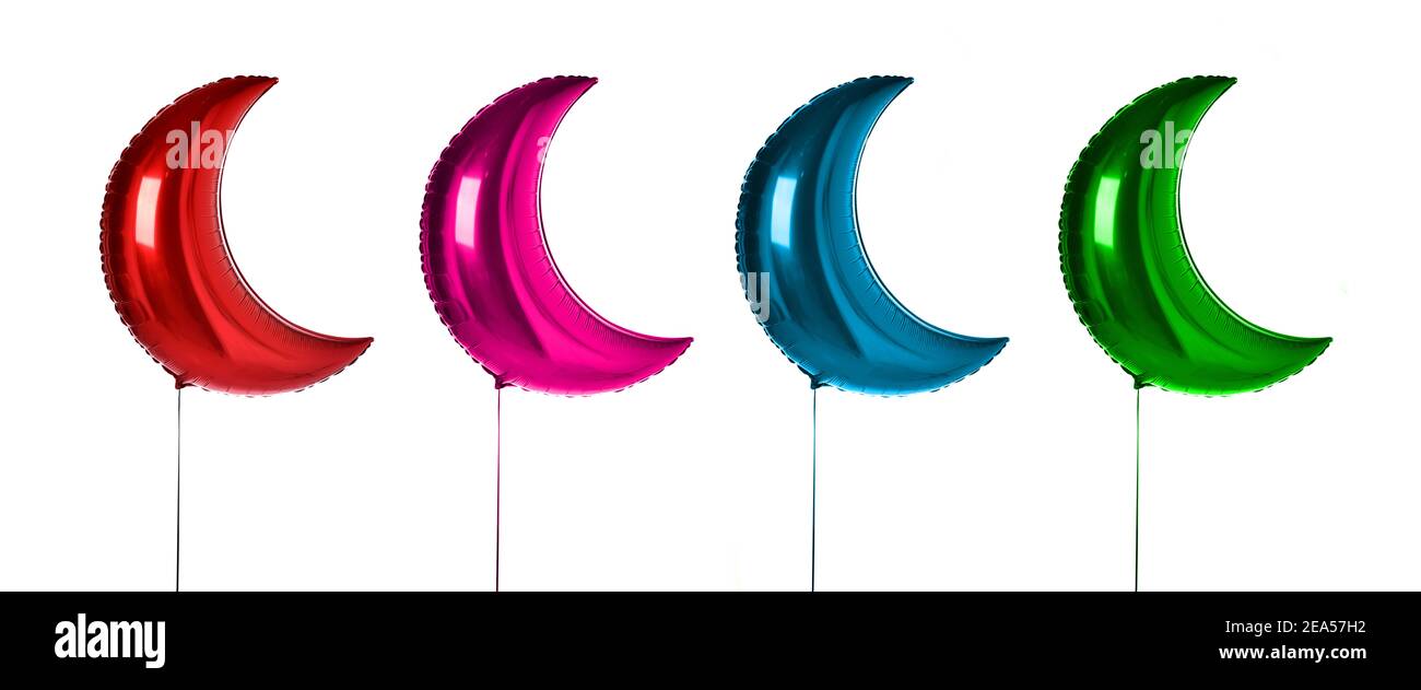 Large Moon foil Helium Balloons Kids Birthday Party Wedding Decoration Supplies Big Waxing Crescent balloon ballons isolated Stock Photo