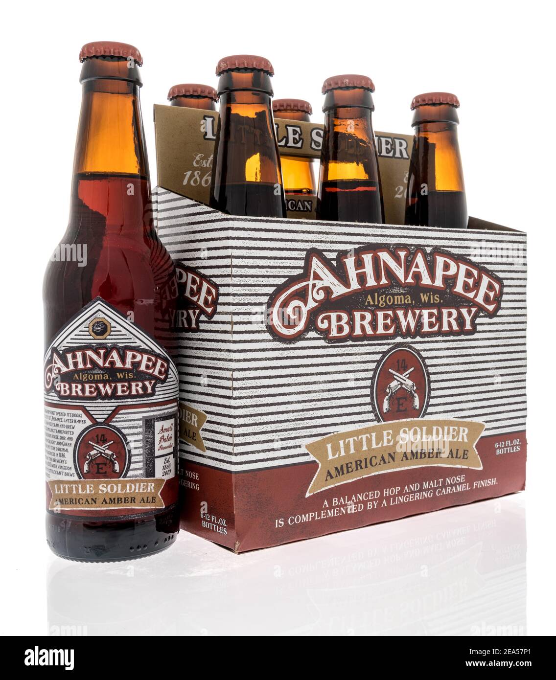 Winneconne, WI -6 February 2021: A six pack of Ahnappe little soldier beer on an isolated background. Stock Photo