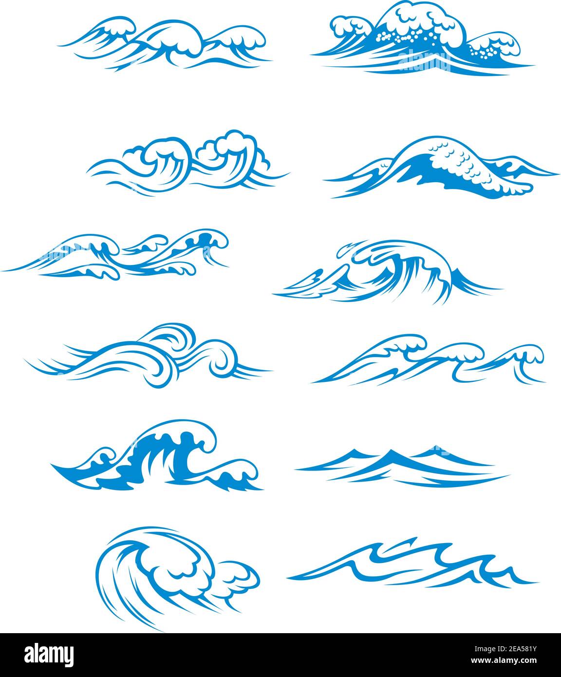 Ocean waves set isolated on white background Stock Vector Image & Art ...