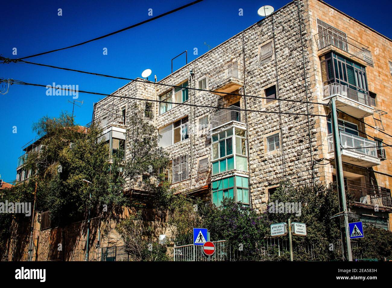 Jerusalem Israel December 13, 2019 View of the facade of a modern building in the streets of Jerusalem in Israel Stock Photo
