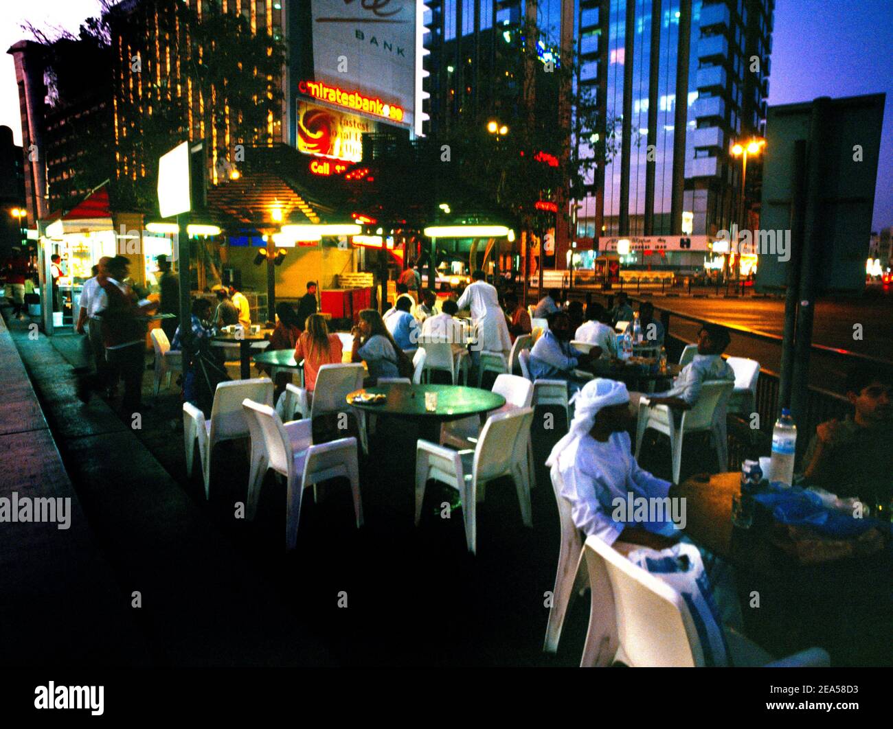 Dubai UAE Ramadan Eating in Restaurant at Night Stock Photo