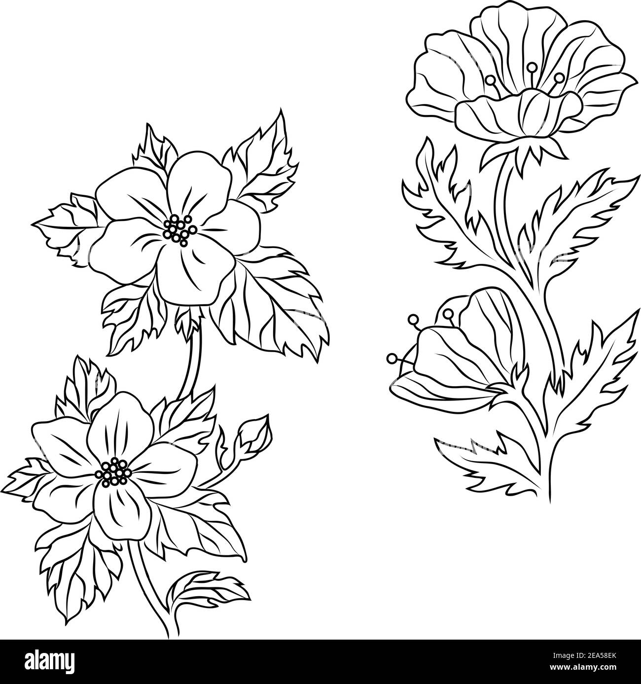 Vintage flowers set in retro style for design Stock Vector Image & Art ...