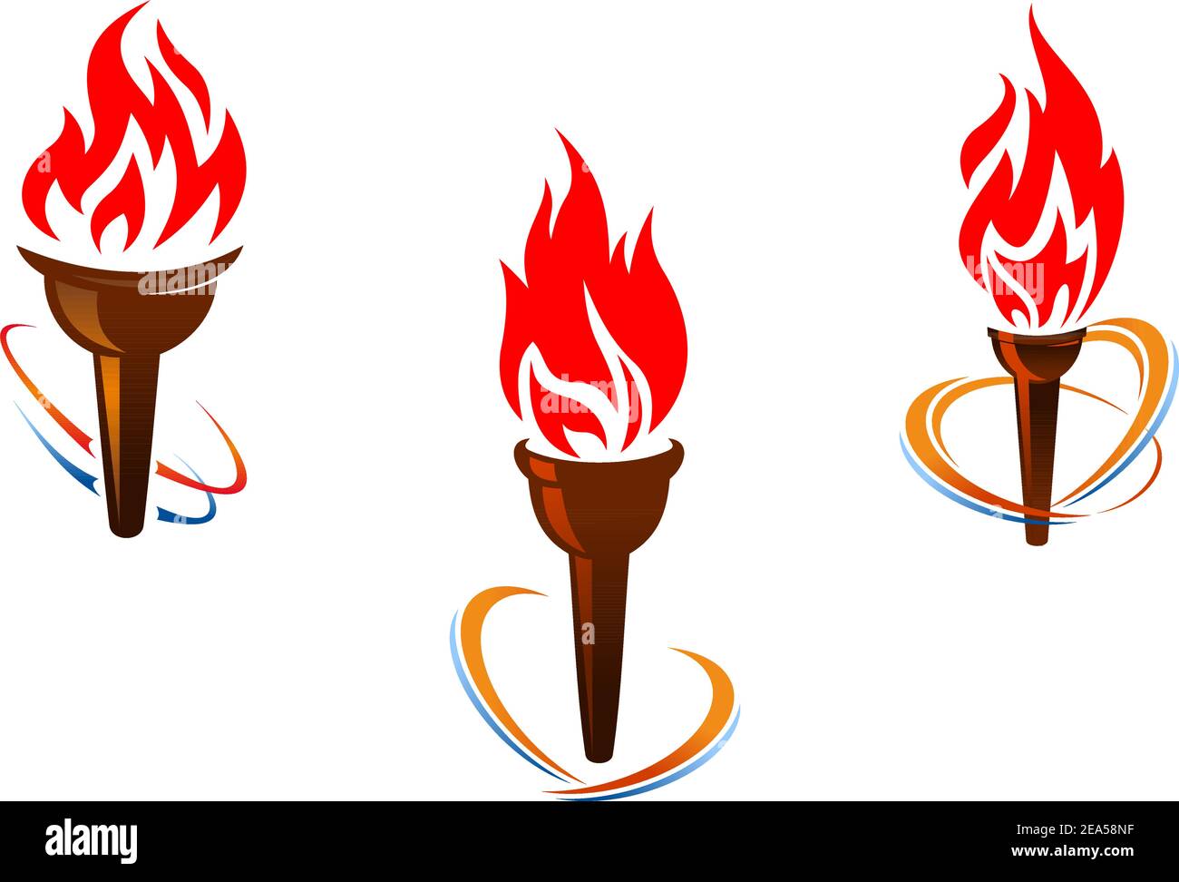 Three torches with fire flames for sports or peace concept design Stock Vector