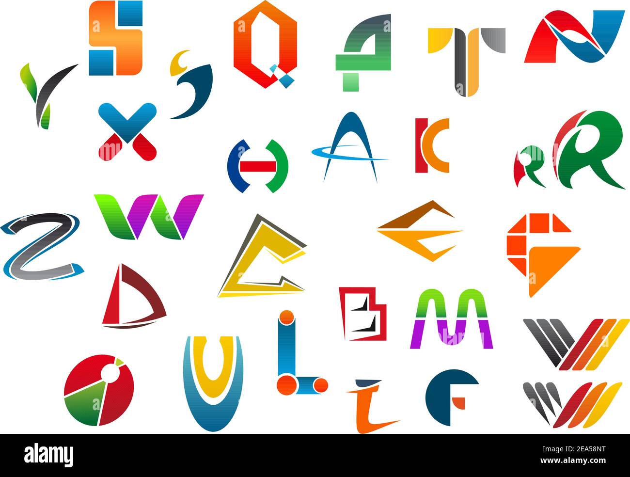 Set of alphabet symbols and icons from A to Z Stock Vector