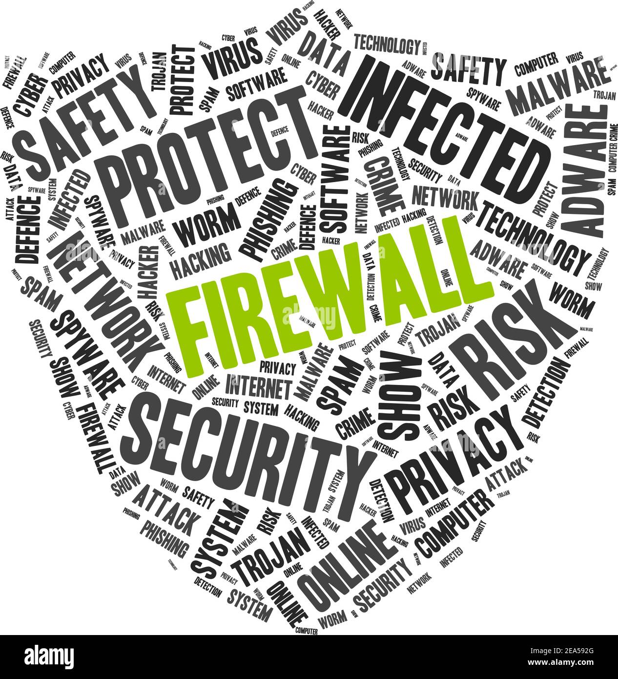 Firewall word cloud with another PC protection tags, vector