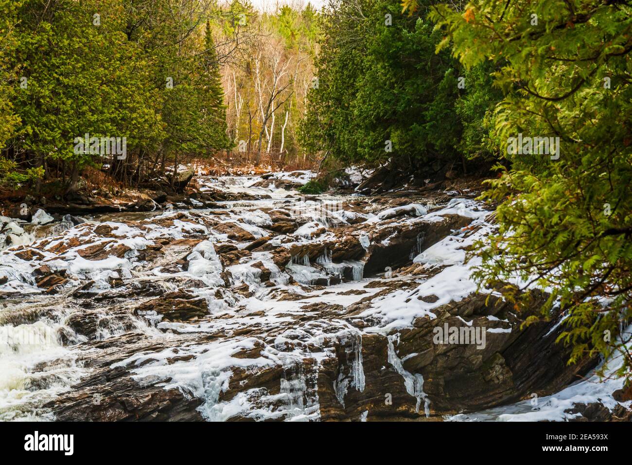 Egan Chutes Conservation Area Bancroft Ontario Canada in Winter Stock
