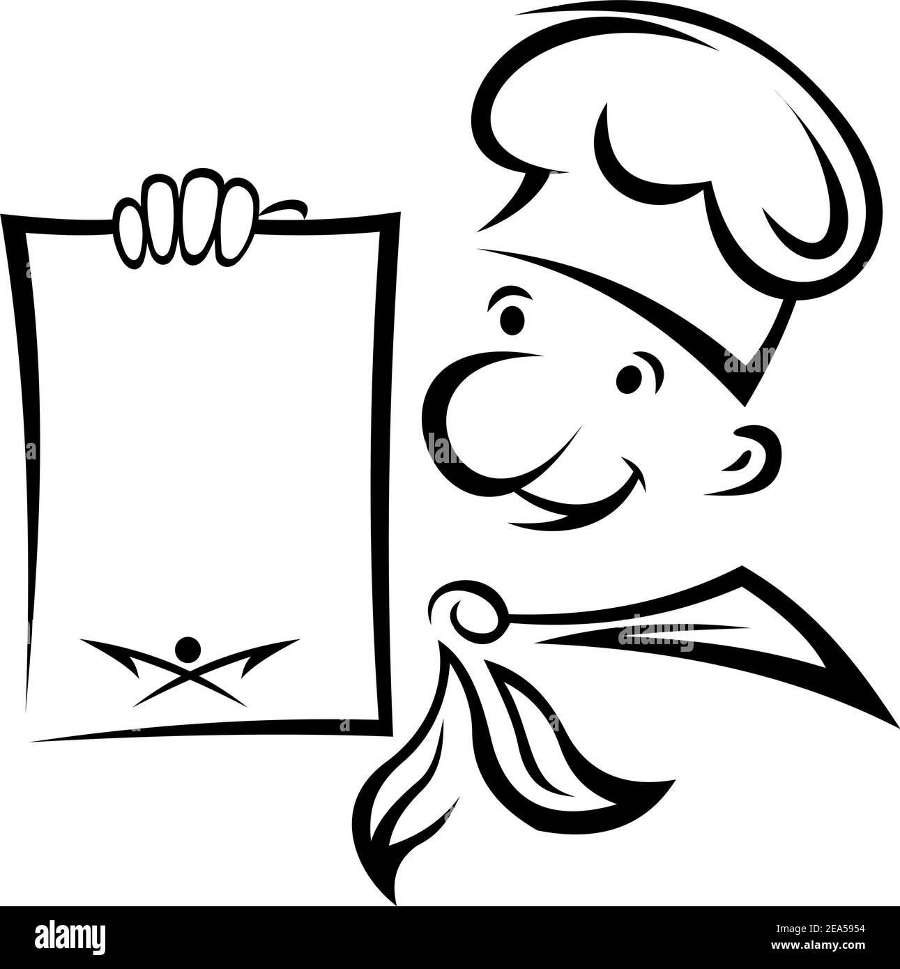 Cheerful chef with menu paper for food cooking design Stock Vector