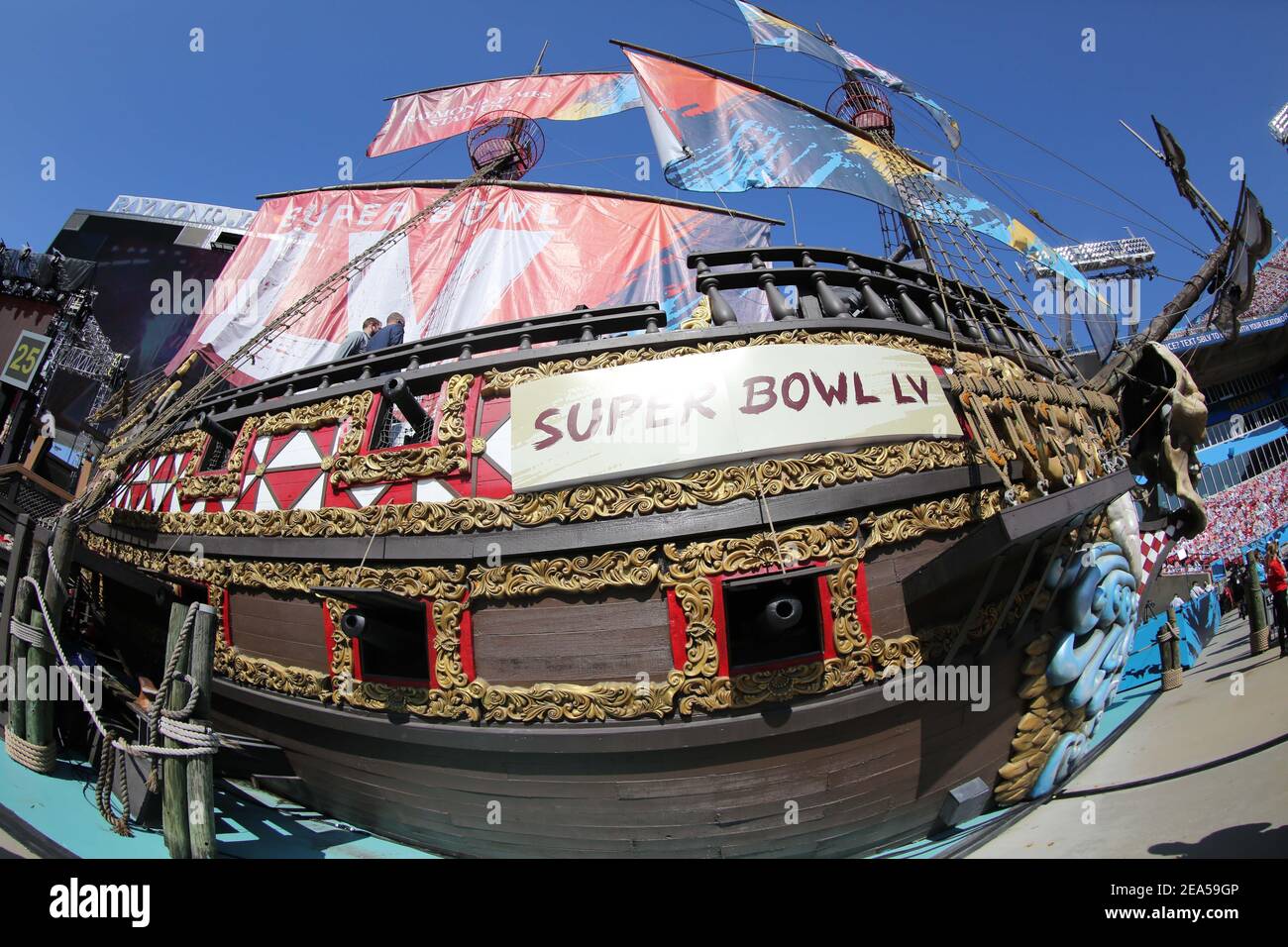 Pirate ship at Raymond James Stadium ahead of Super Bowl LV 
