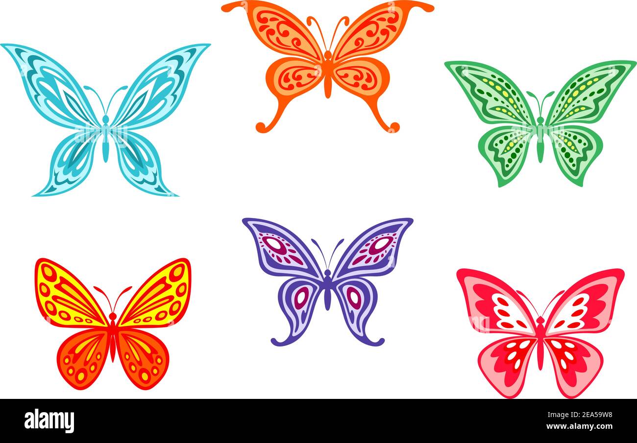 Set of colorful butterflies isolated on white background Stock Vector ...