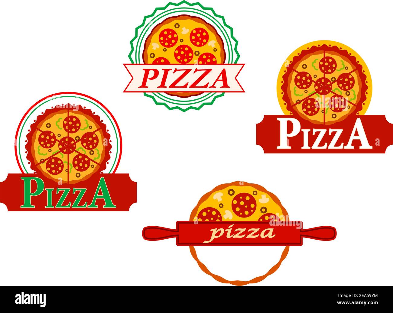 Italian pizza banners and emblems set for cafe and menu design Stock ...