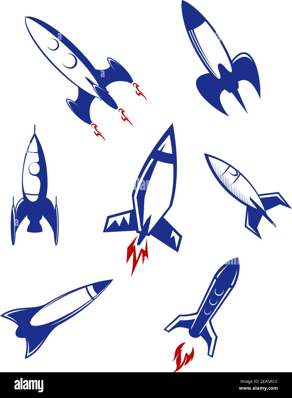 Space rockets and military missiles set isolated on white background Stock Vector