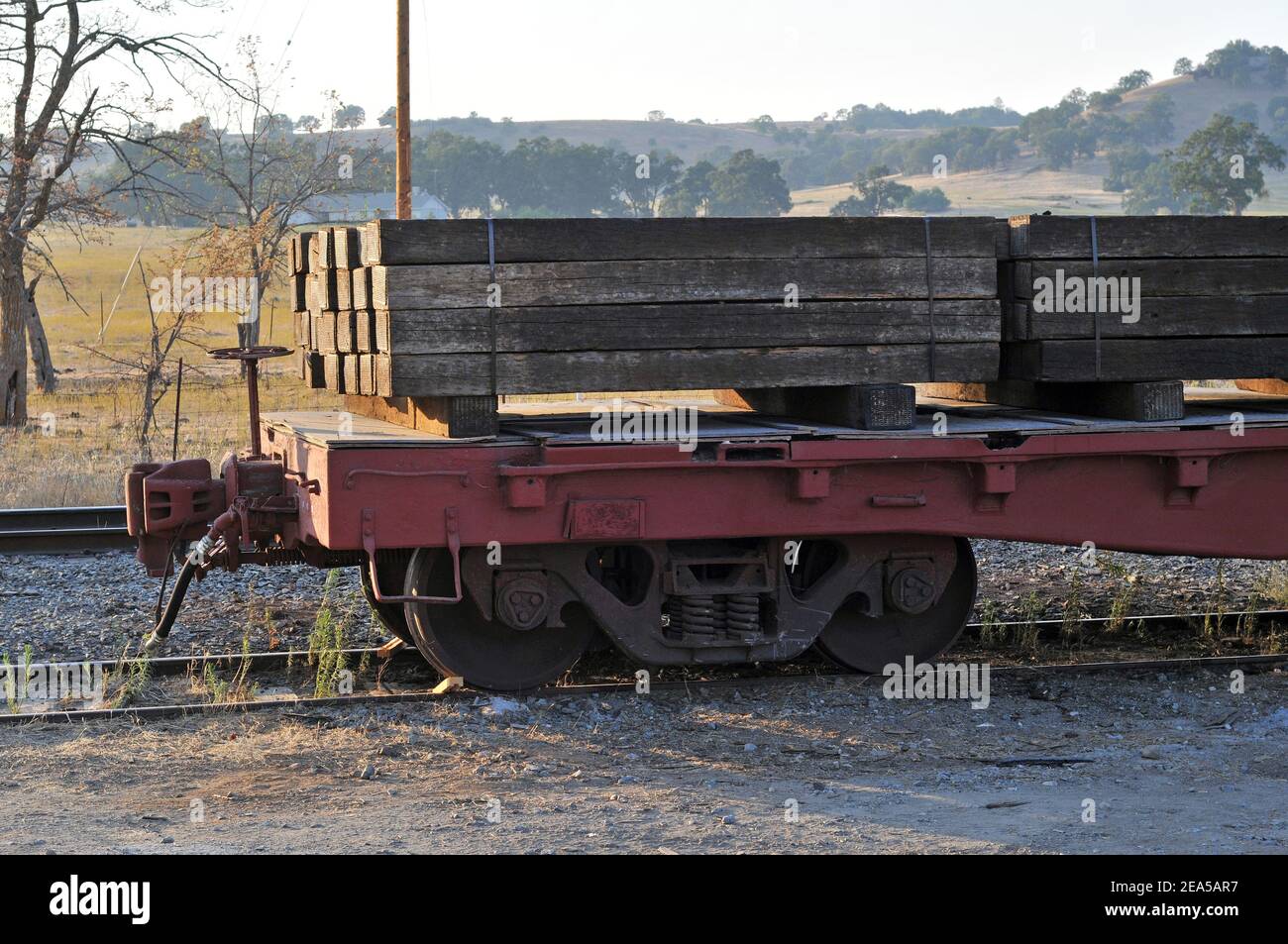 Rural railroad at Chinese Camp, California, USA on an August evening Stock Photo