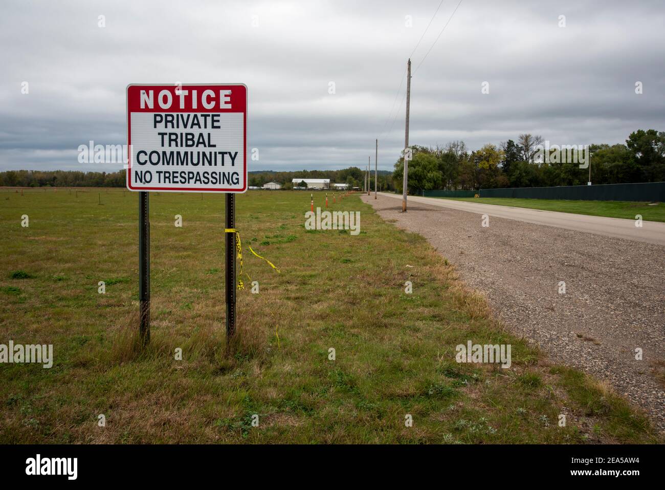 Red Wing, Minnesota.  No trespassing sign on the Prairie Island Indian reservation a private tribal community. Stock Photo