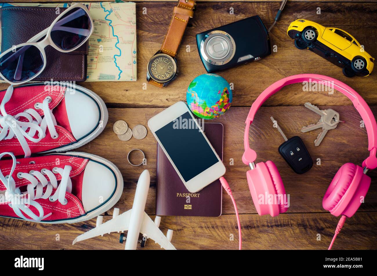 Travel accessories costumes. Passports, luggage, The cost of travel ...