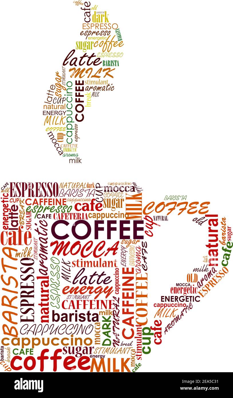 Cup of coffe with tags cloud for cafe or restaurant design Stock Vector