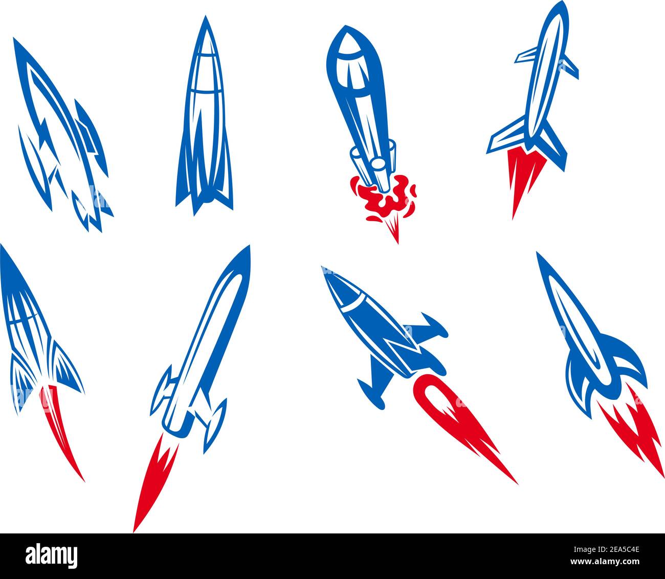 Set of rockets and missiles in cartoon style Stock Vector