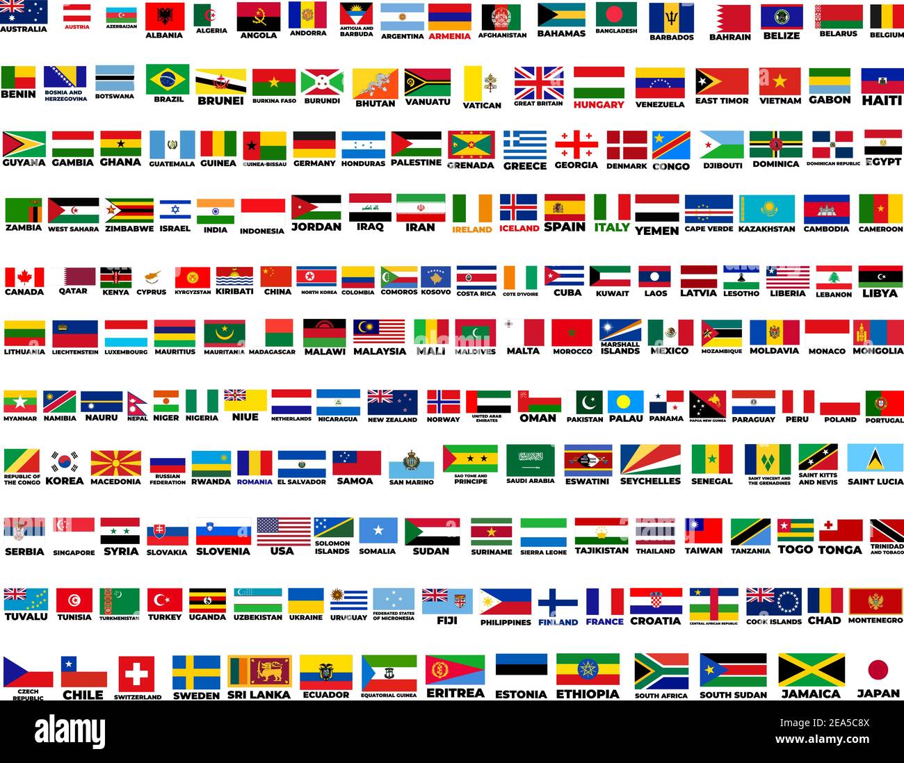 flags of the world. world flag vector illustration. rectangle design.  Stock Vector