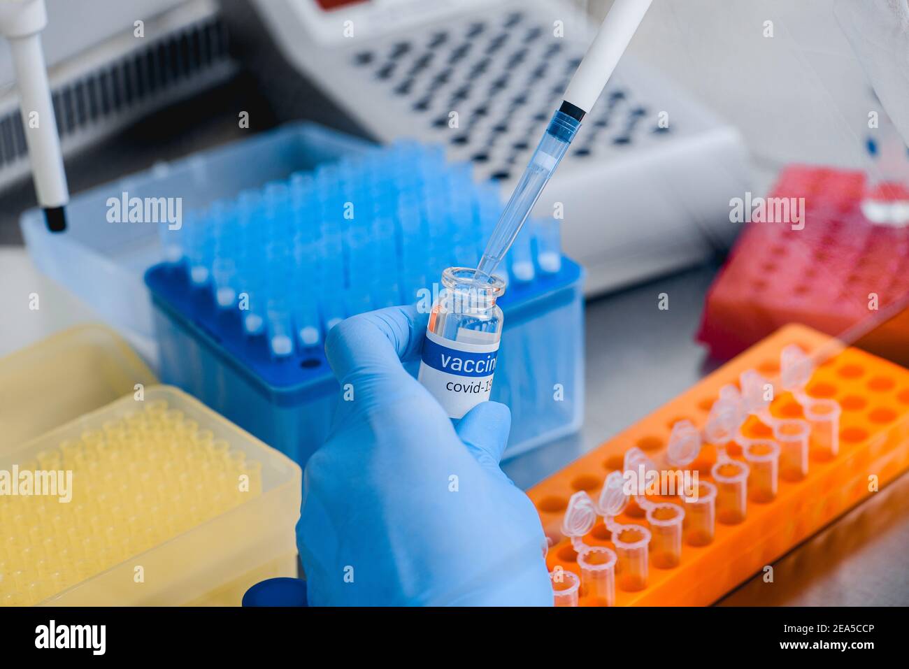 Research and development of covid vaccine in a modern laboratory Stock Photo