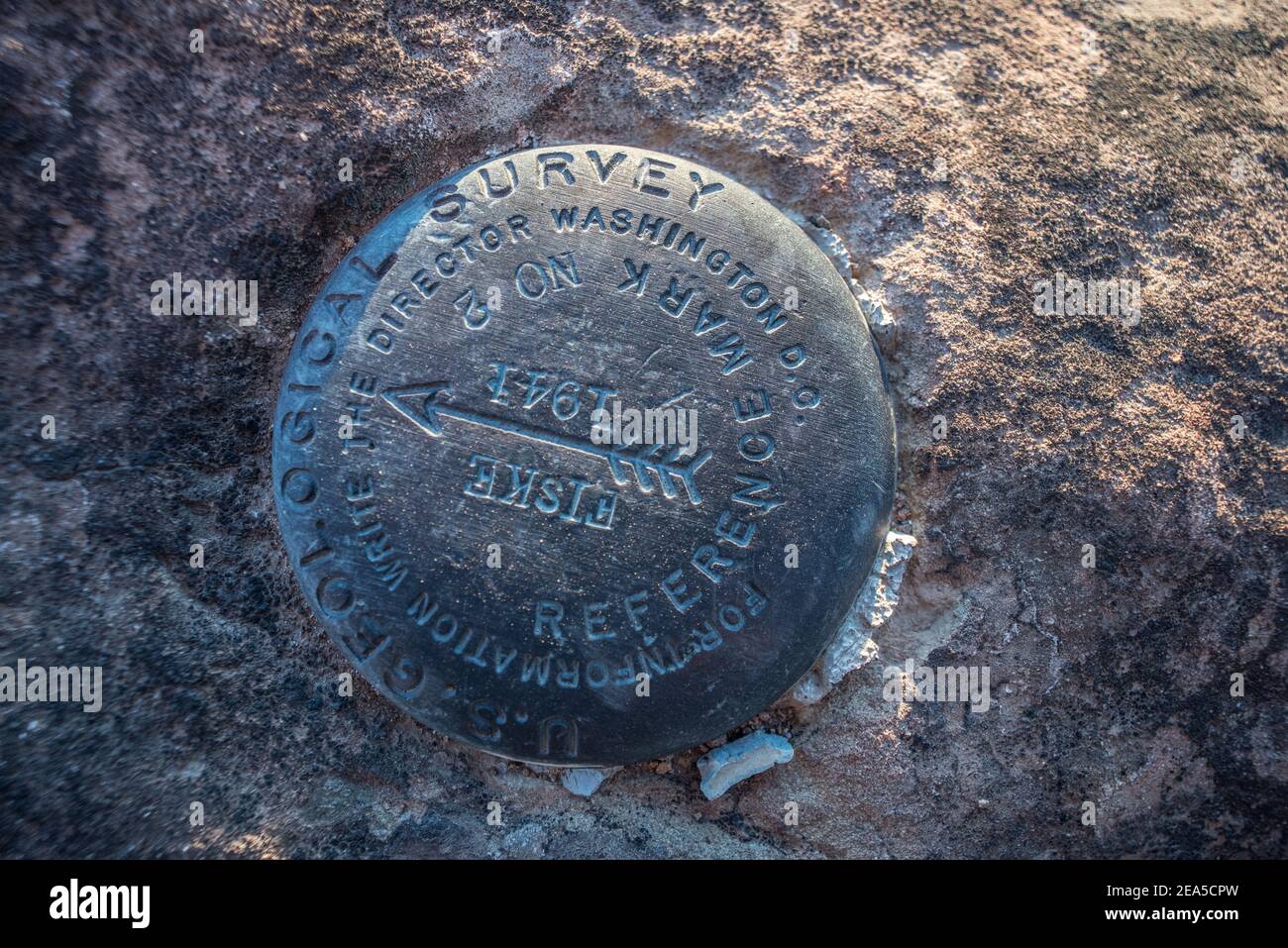 A US Geological survey marker from 1941 in Berryessa snow mountain national monument in Yolo County, California. Stock Photo