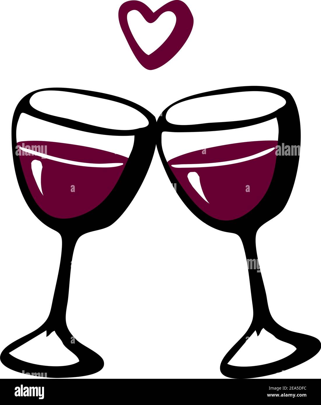Vector doodle hand drawn sketch black red illustration of two wine