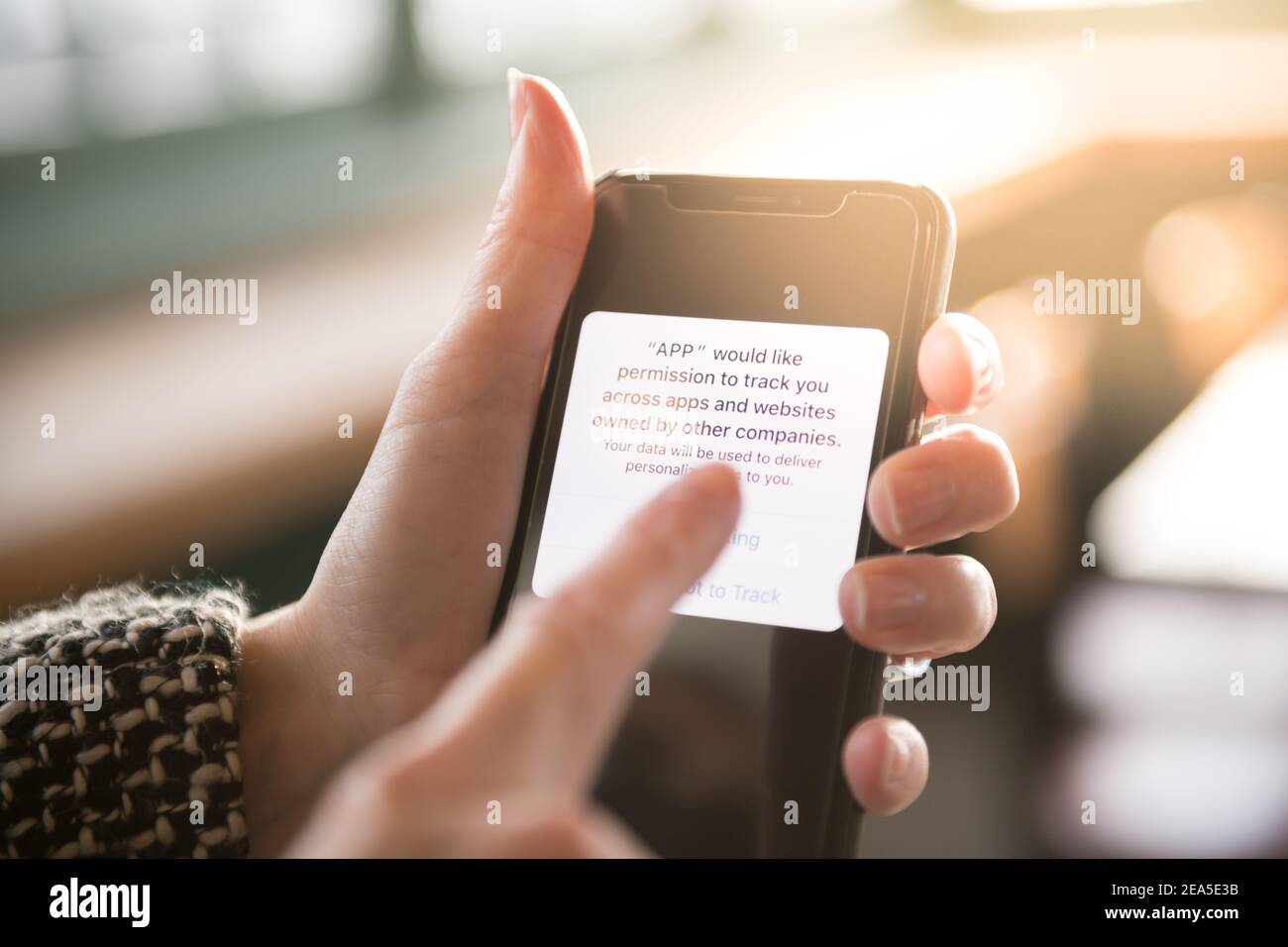 Cellphone app data tracking image. Stock Photo