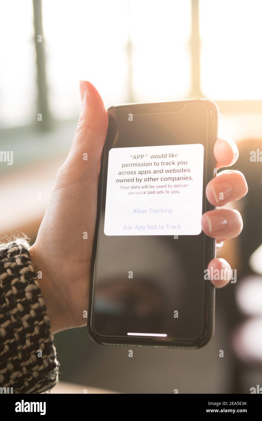 Cellphone app data tracking image. Stock Photo
