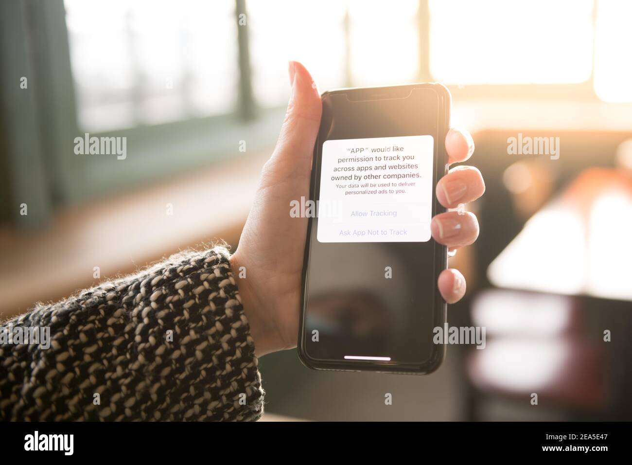 Cellphone app data tracking image. Stock Photo